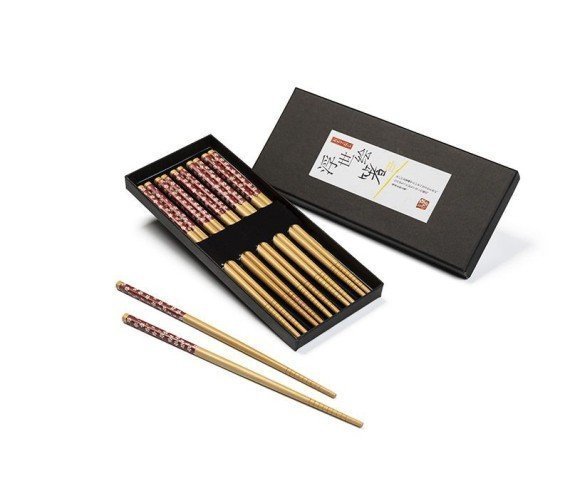 Palillos chinos de bambú decorados rojo (caja con 5 pares)